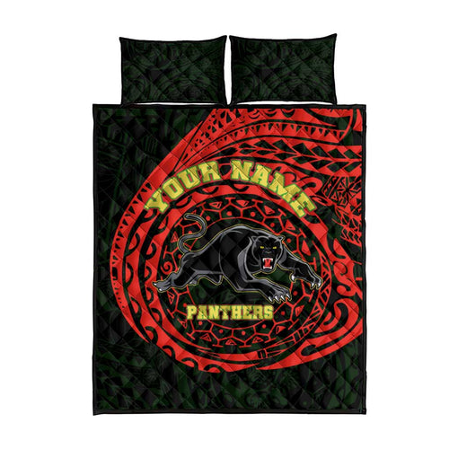 Personalized Penrith Panthers Quilt Bed Set Polynesian Tribal Chest and Sleeve Tattoo
