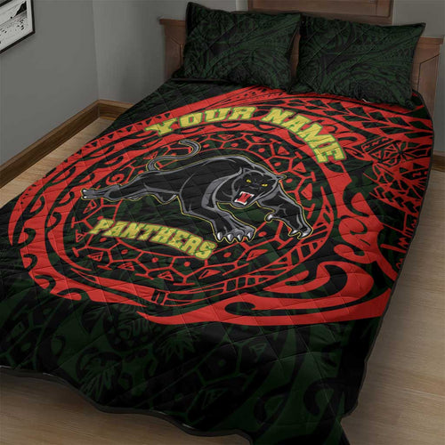 Personalized Penrith Panthers Quilt Bed Set Polynesian Tribal Chest and Sleeve Tattoo