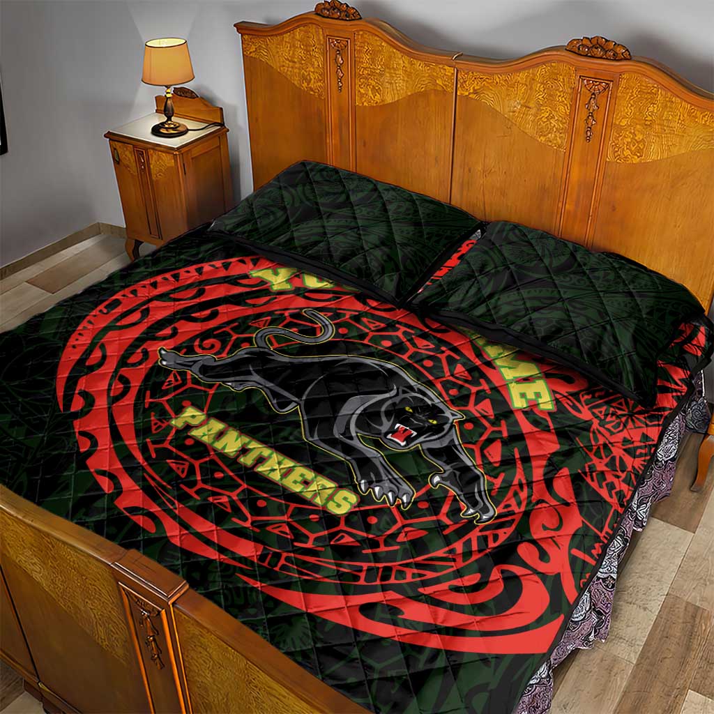 Personalized Penrith Panthers Quilt Bed Set Polynesian Tribal Chest and Sleeve Tattoo