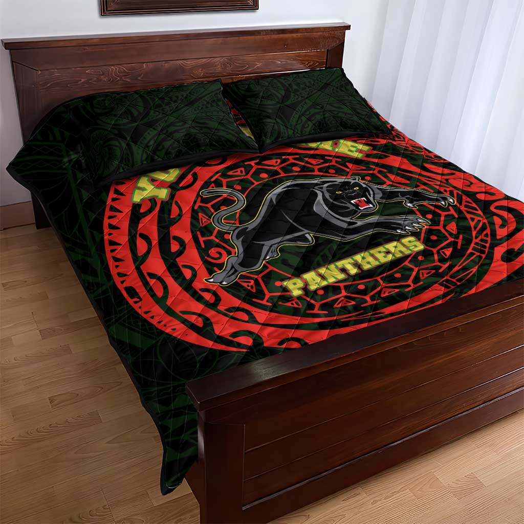 Personalized Penrith Panthers Quilt Bed Set Polynesian Tribal Chest and Sleeve Tattoo