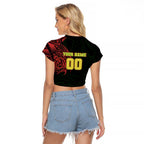 Personalized Penrith Panthers Raglan Cropped T Shirt Polynesian Tribal Chest and Sleeve Tattoo