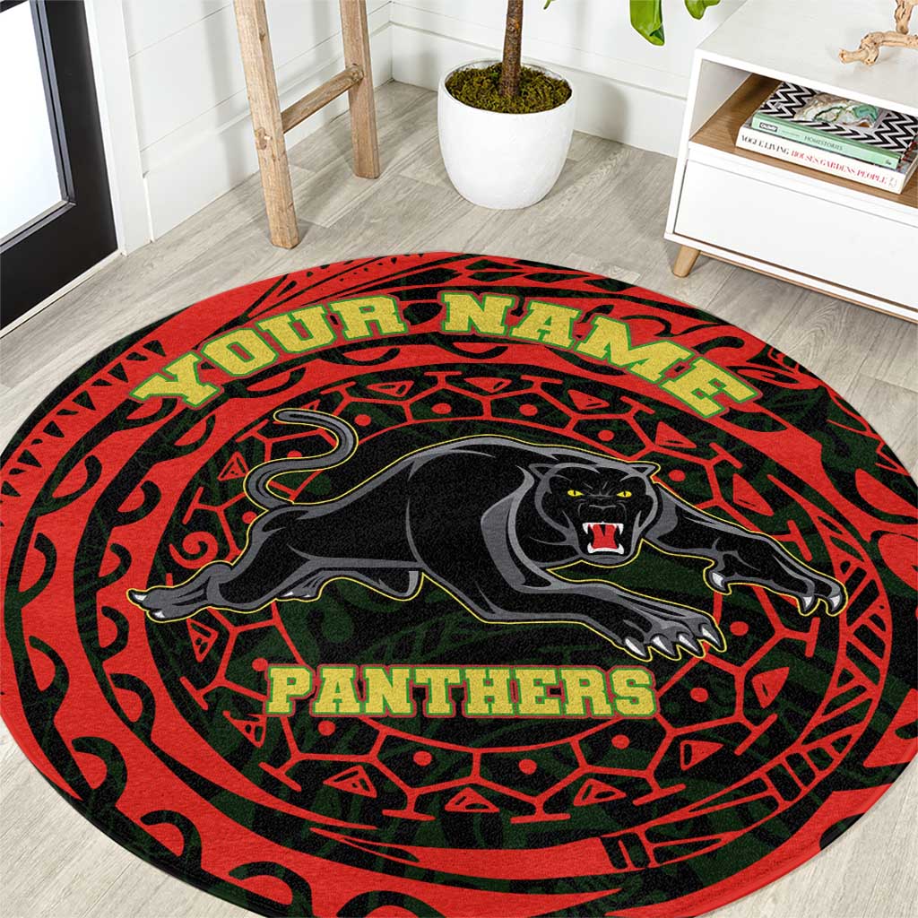 Personalized Penrith Panthers Round Carpet Polynesian Tribal Chest and Sleeve Tattoo
