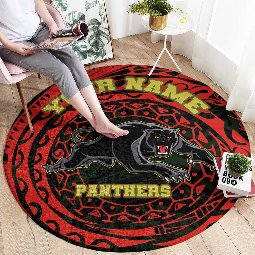 Personalized Penrith Panthers Round Carpet Polynesian Tribal Chest and Sleeve Tattoo