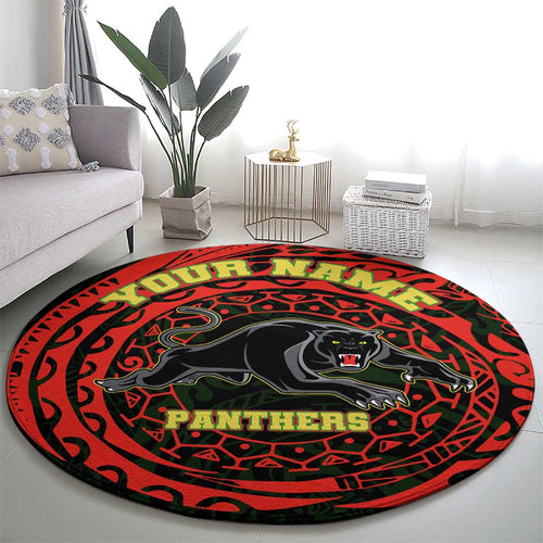 Personalized Penrith Panthers Round Carpet Polynesian Tribal Chest and Sleeve Tattoo