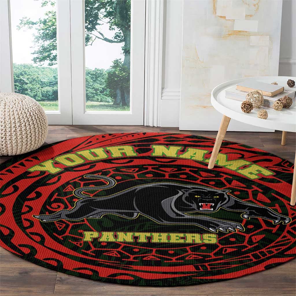 Personalized Penrith Panthers Round Carpet Polynesian Tribal Chest and Sleeve Tattoo