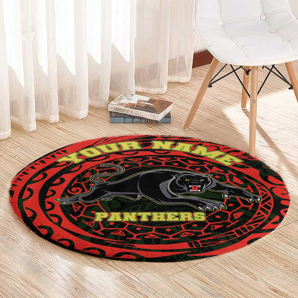 Personalized Penrith Panthers Round Carpet Polynesian Tribal Chest and Sleeve Tattoo