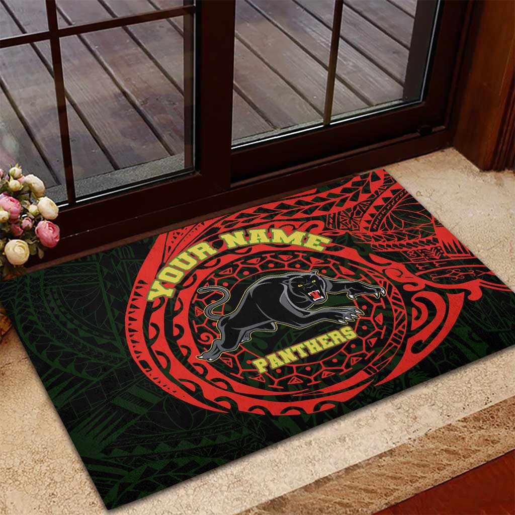 Personalized Penrith Panthers Rubber Doormat Polynesian Tribal Chest and Sleeve Tattoo