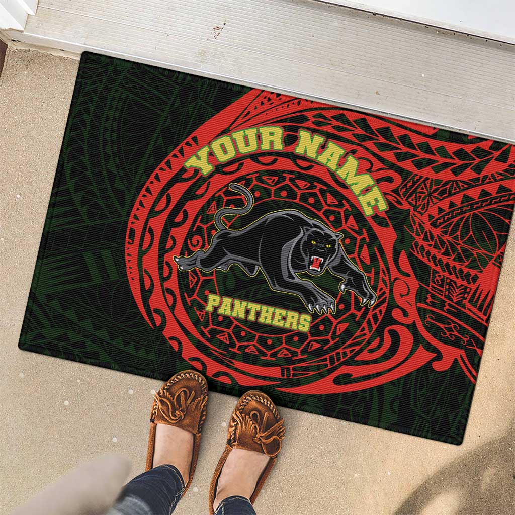 Personalized Penrith Panthers Rubber Doormat Polynesian Tribal Chest and Sleeve Tattoo