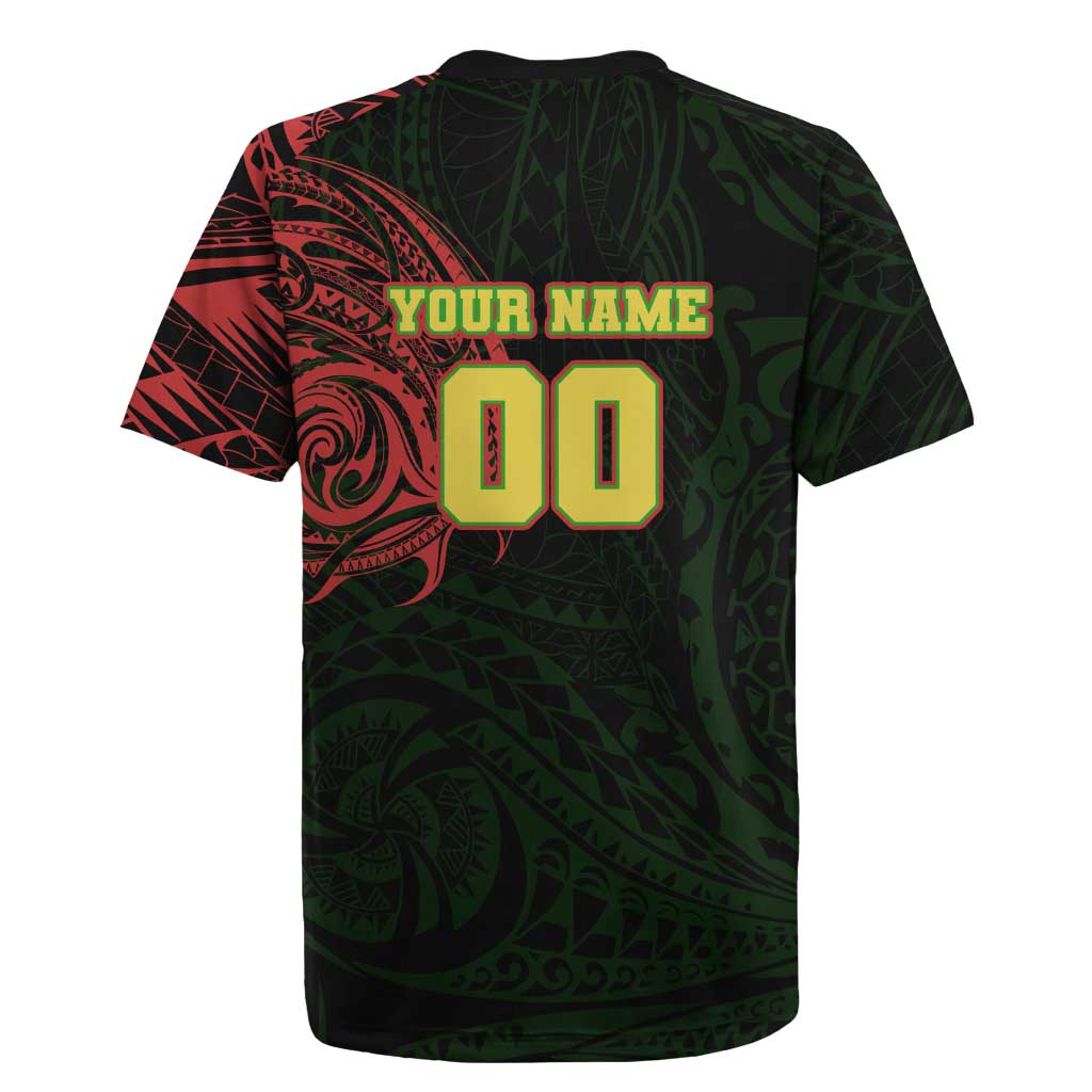 Personalized Penrith Panthers Rugby Jersey Polynesian Tribal Chest and Sleeve Tattoo