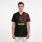 Personalized Penrith Panthers Scrub Top Polynesian Tribal Chest and Sleeve Tattoo