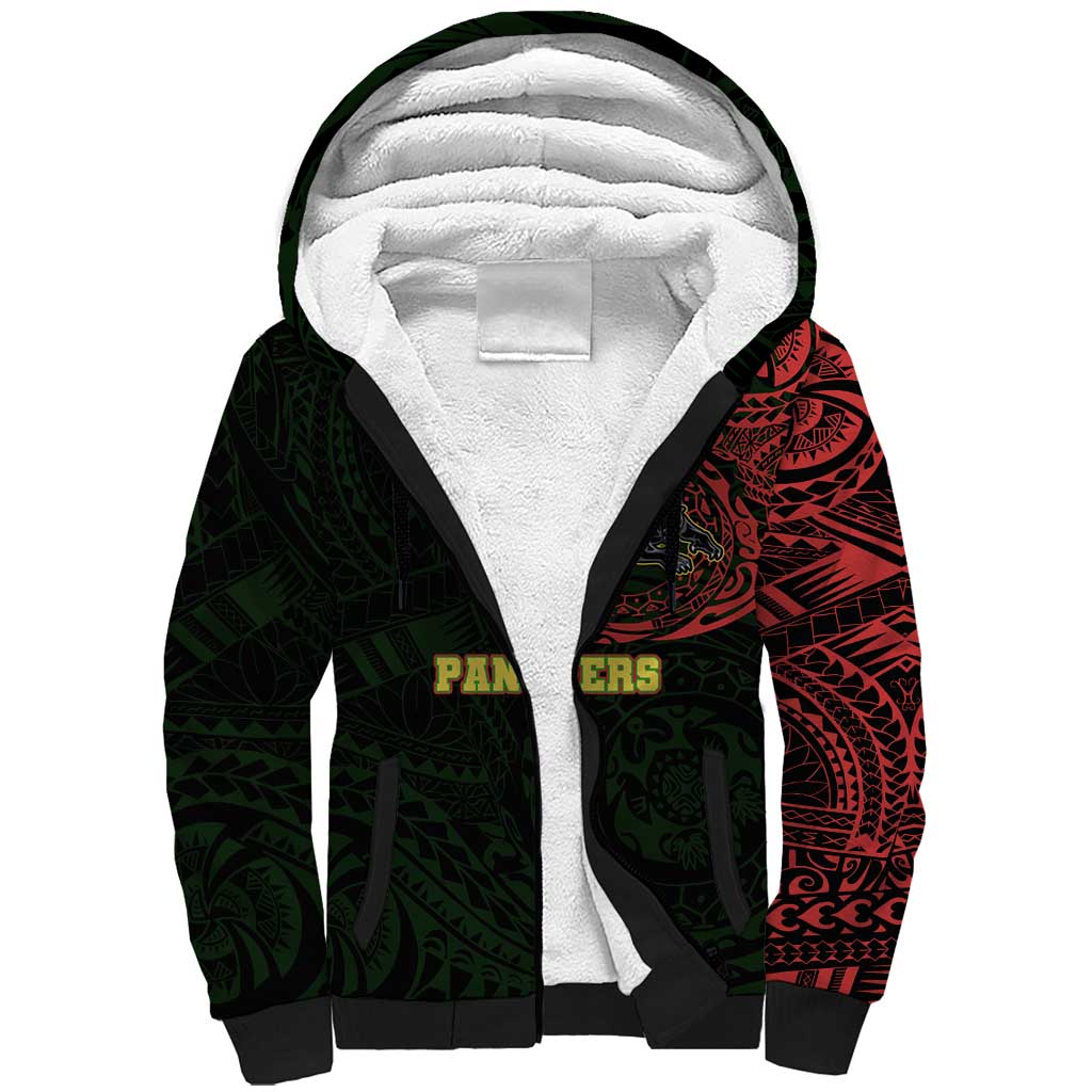 Personalized Penrith Panthers Sherpa Hoodie Polynesian Tribal Chest and Sleeve Tattoo