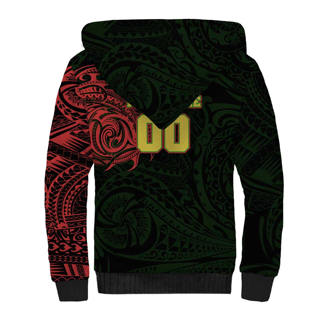 Personalized Penrith Panthers Sherpa Hoodie Polynesian Tribal Chest and Sleeve Tattoo