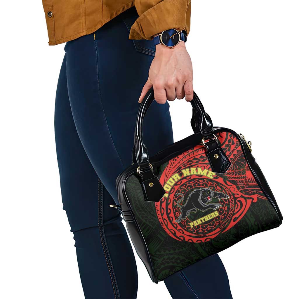 Personalized Penrith Panthers Shoulder Handbag Polynesian Tribal Chest and Sleeve Tattoo