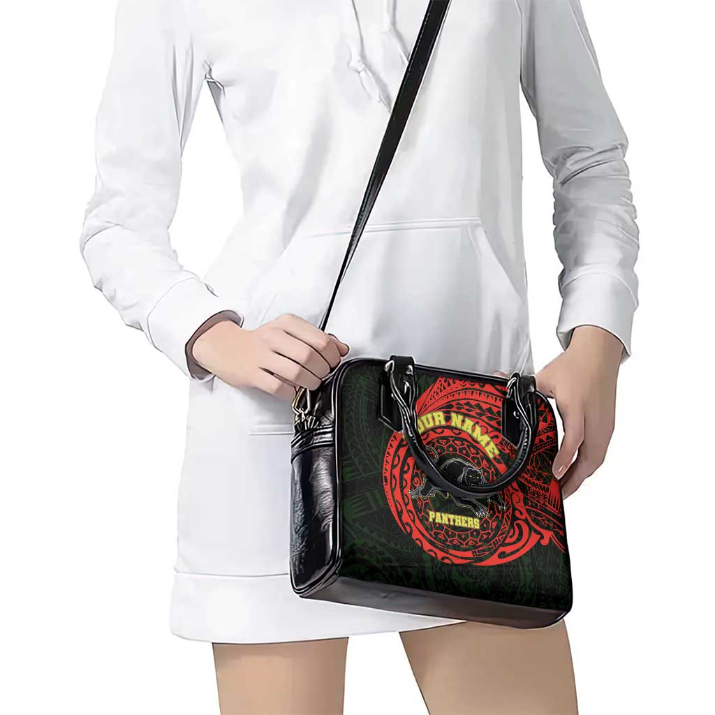 Personalized Penrith Panthers Shoulder Handbag Polynesian Tribal Chest and Sleeve Tattoo