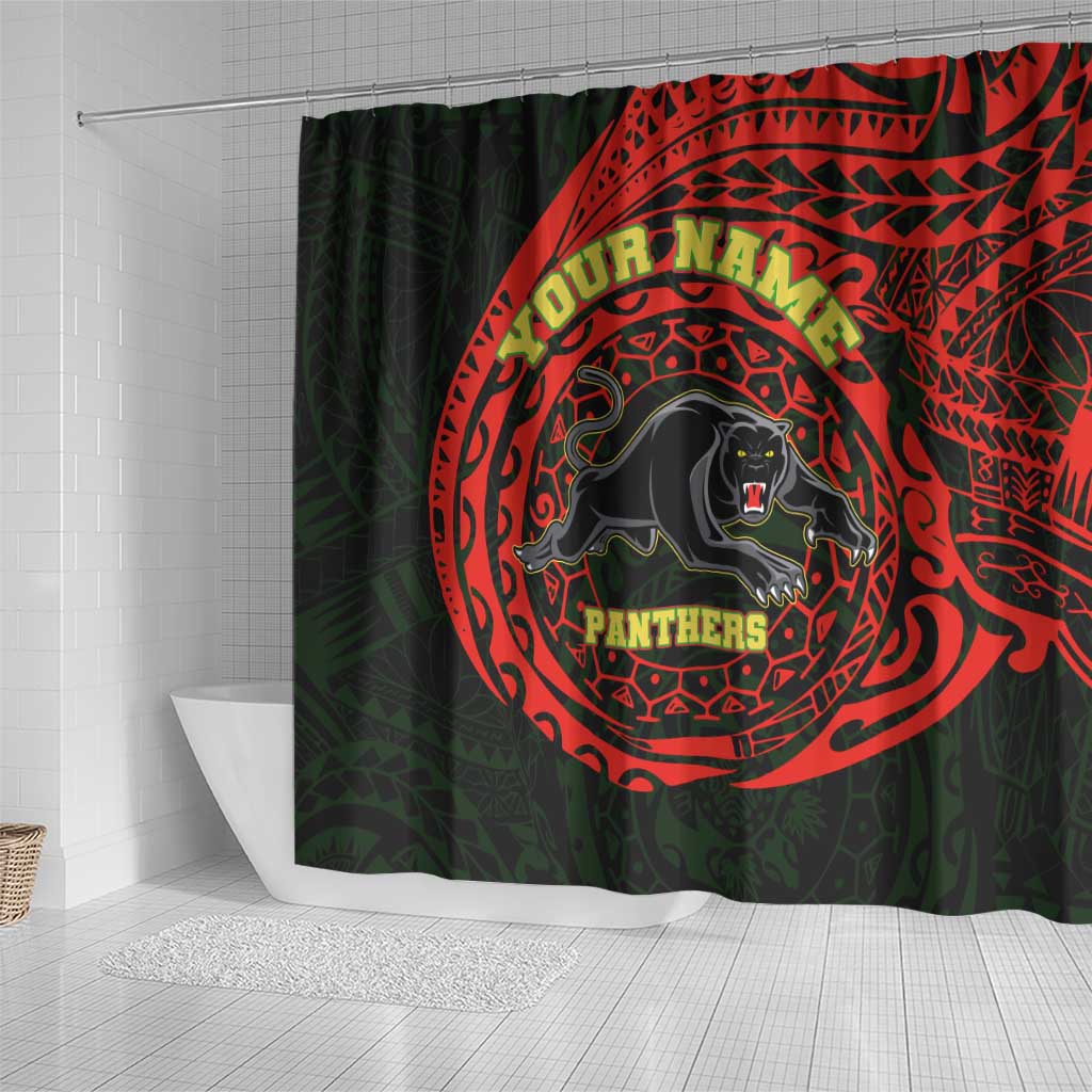 Personalized Penrith Panthers Shower Curtain Polynesian Tribal Chest and Sleeve Tattoo