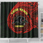 Personalized Penrith Panthers Shower Curtain Polynesian Tribal Chest and Sleeve Tattoo