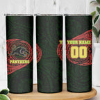 Personalized Penrith Panthers Skinny Tumbler Polynesian Tribal Chest and Sleeve Tattoo