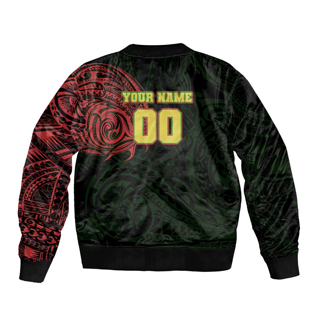 Personalized Penrith Panthers Sleeve Zip Bomber Jacket Polynesian Tribal Chest and Sleeve Tattoo