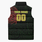 Personalized Penrith Panthers Sleeveless Puffer Jacket Polynesian Tribal Chest and Sleeve Tattoo