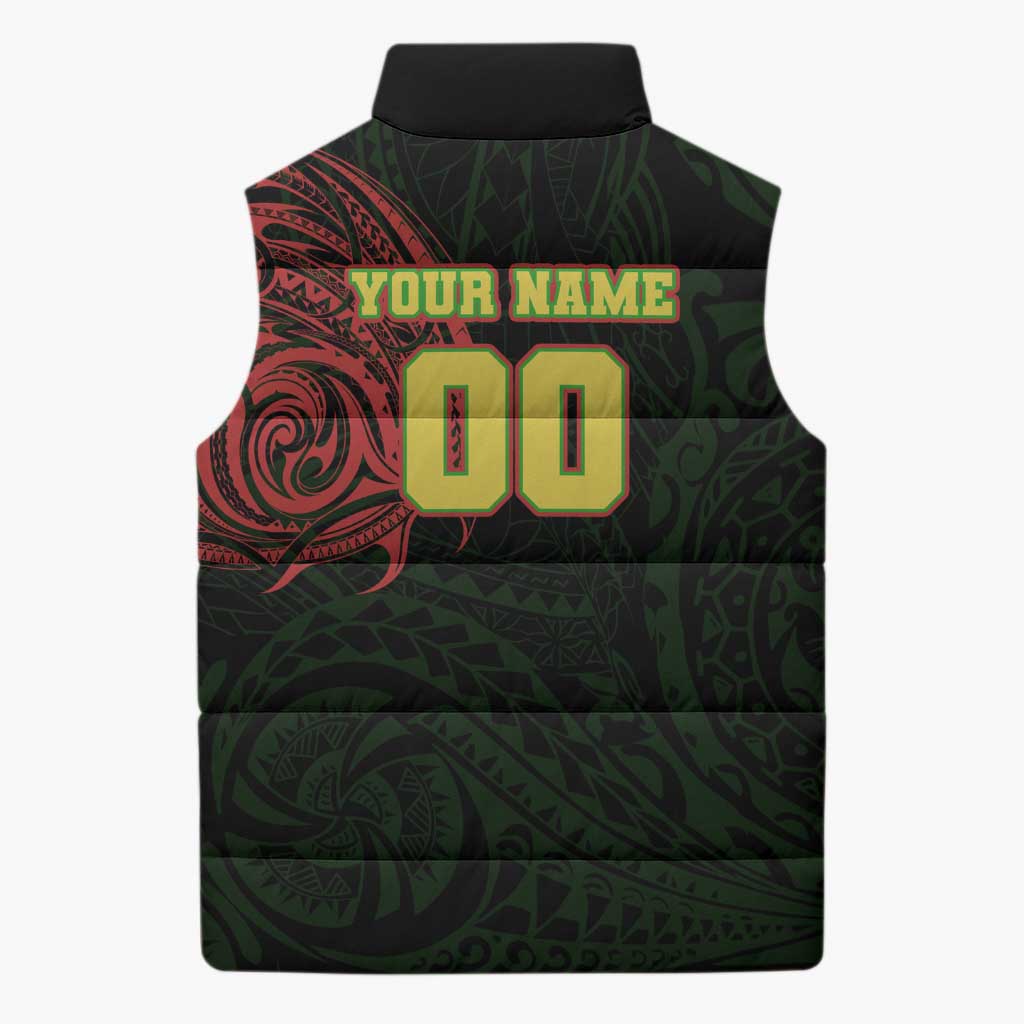 Personalized Penrith Panthers Sleeveless Puffer Jacket Polynesian Tribal Chest and Sleeve Tattoo