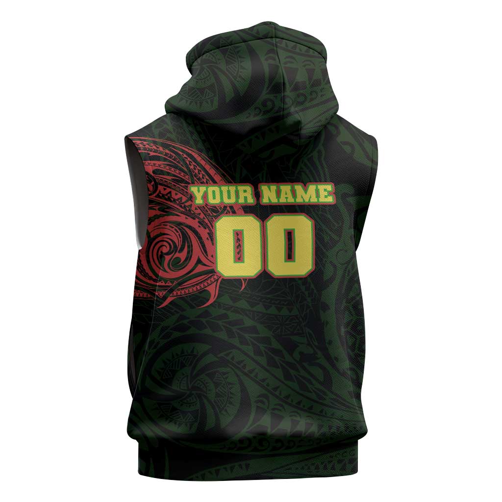 Personalized Penrith Panthers Sleeveless Zip Hoodie Polynesian Tribal Chest and Sleeve Tattoo