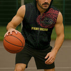 Personalized Penrith Panthers Sleeveless Zip Hoodie Polynesian Tribal Chest and Sleeve Tattoo