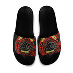 Personalized Penrith Panthers Slide Sandals Polynesian Tribal Chest and Sleeve Tattoo