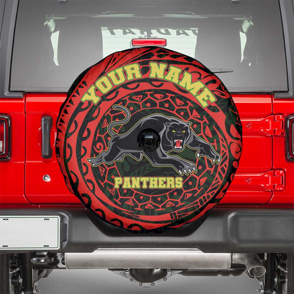 Personalized Penrith Panthers Spare Tire Cover Polynesian Tribal Chest and Sleeve Tattoo