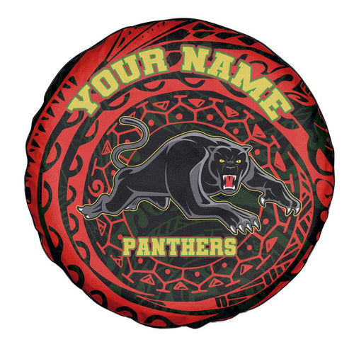 Personalized Penrith Panthers Spare Tire Cover Polynesian Tribal Chest and Sleeve Tattoo
