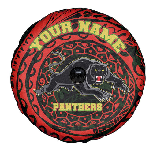 Personalized Penrith Panthers Spare Tire Cover Polynesian Tribal Chest and Sleeve Tattoo