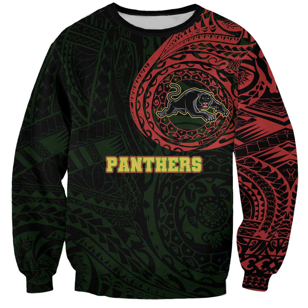 Personalized Penrith Panthers Sweatshirt Polynesian Tribal Chest and Sleeve Tattoo
