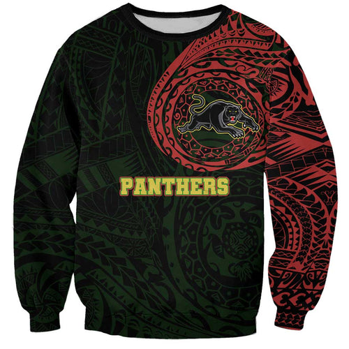 Personalized Penrith Panthers Sweatshirt Polynesian Tribal Chest and Sleeve Tattoo