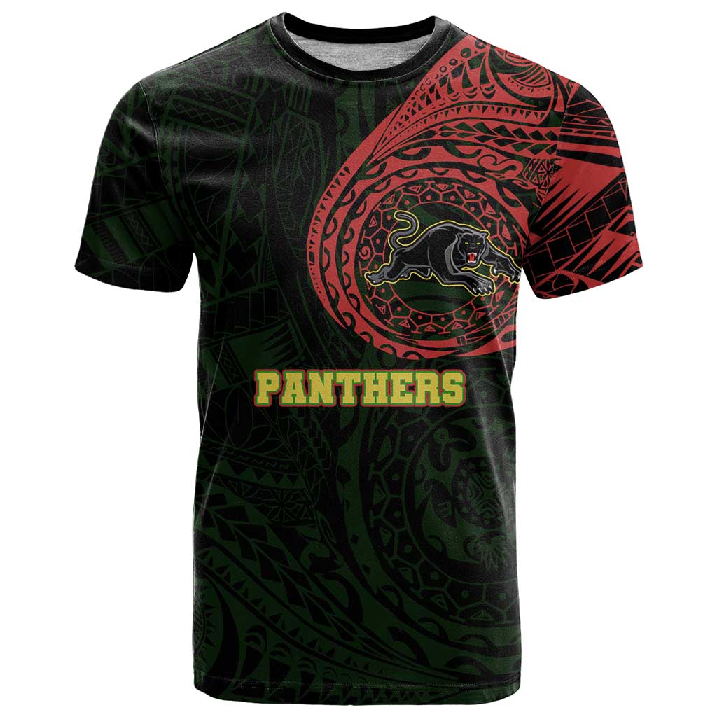 Personalized Penrith Panthers T Shirt Polynesian Tribal Chest and Sleeve Tattoo