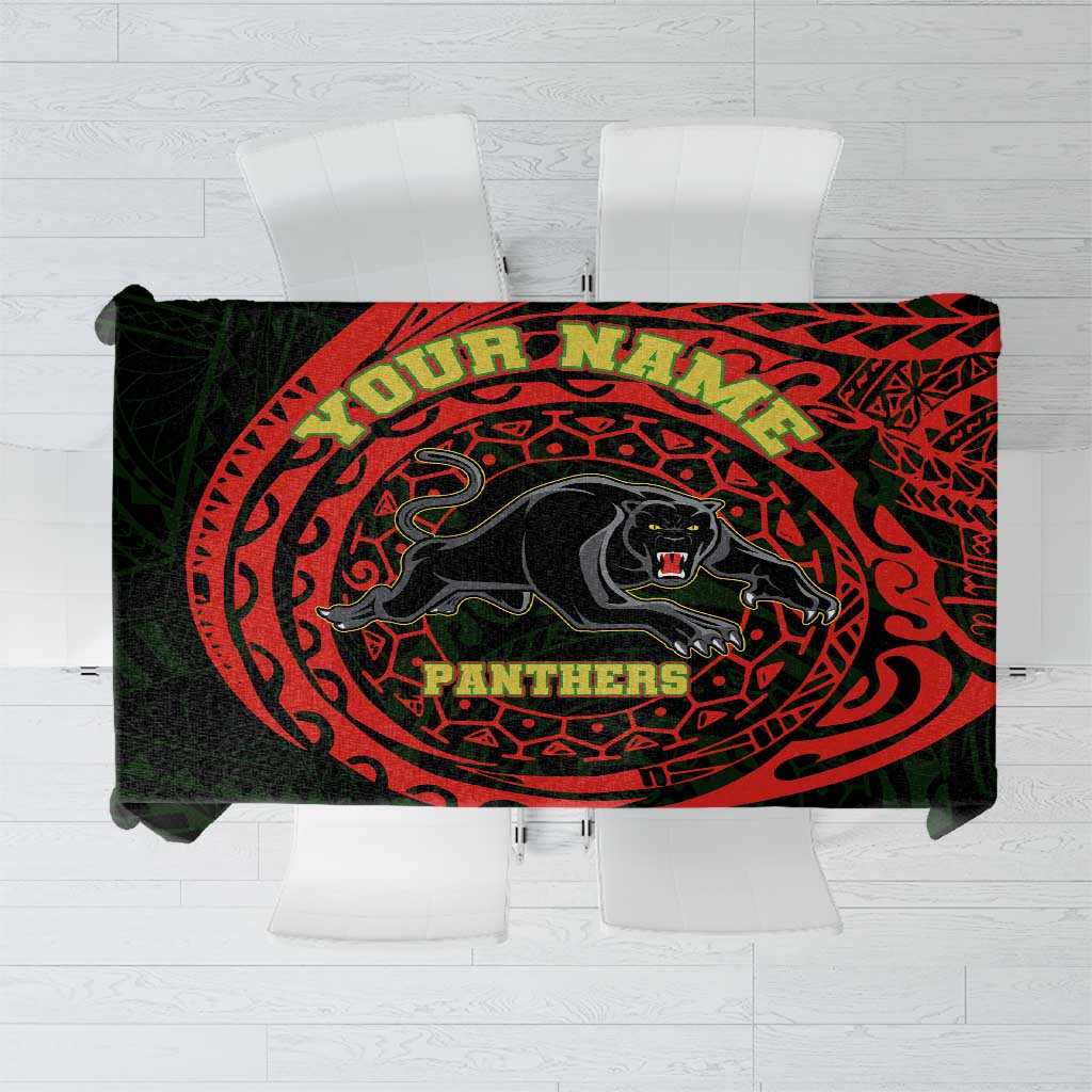 Personalized Penrith Panthers Tablecloth Polynesian Tribal Chest and Sleeve Tattoo