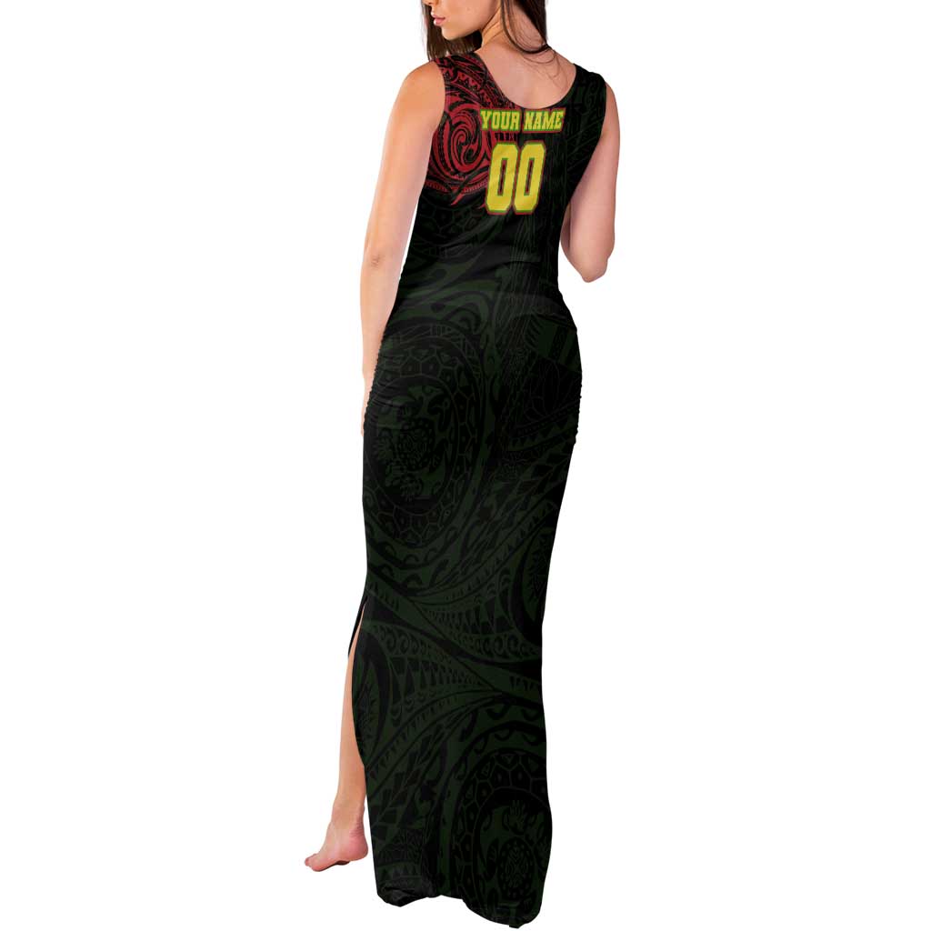 Personalized Penrith Panthers Tank Maxi Dress Polynesian Tribal Chest and Sleeve Tattoo
