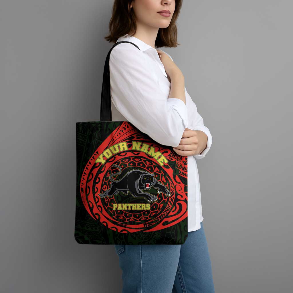 Personalized Penrith Panthers Tote Bag Polynesian Tribal Chest and Sleeve Tattoo