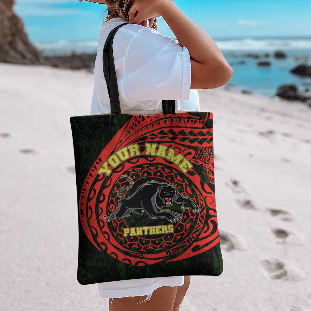Personalized Penrith Panthers Tote Bag Polynesian Tribal Chest and Sleeve Tattoo