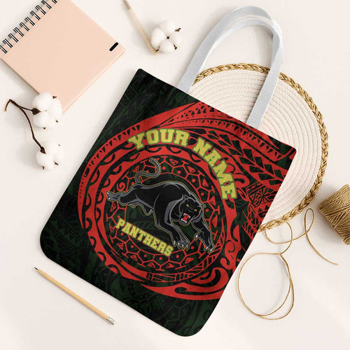 Personalized Penrith Panthers Tote Bag Polynesian Tribal Chest and Sleeve Tattoo