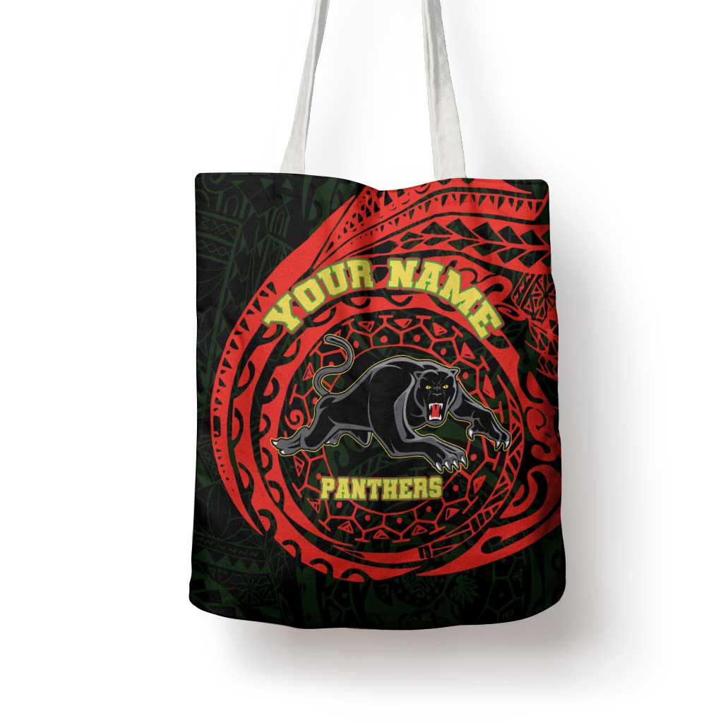 Personalized Penrith Panthers Tote Bag Polynesian Tribal Chest and Sleeve Tattoo