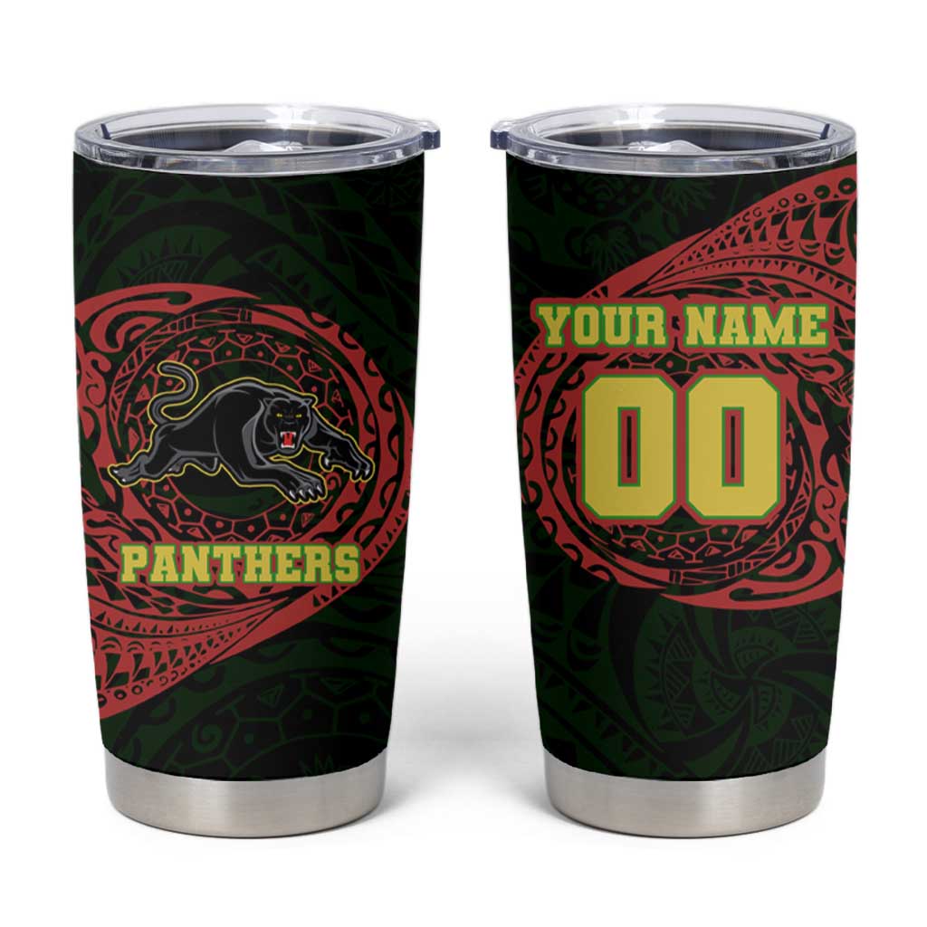 Personalized Penrith Panthers Tumbler Cup Polynesian Tribal Chest and Sleeve Tattoo