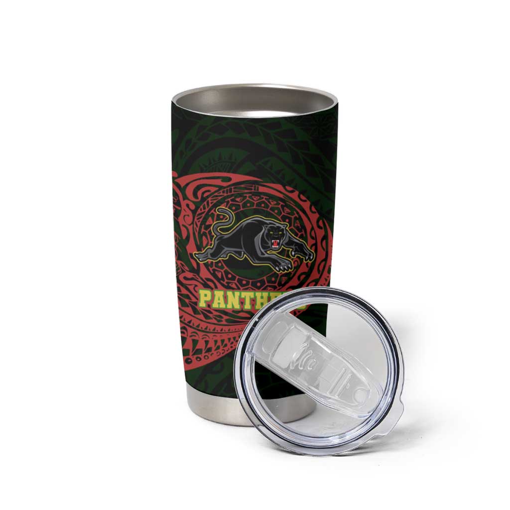 Personalized Penrith Panthers Tumbler Cup Polynesian Tribal Chest and Sleeve Tattoo