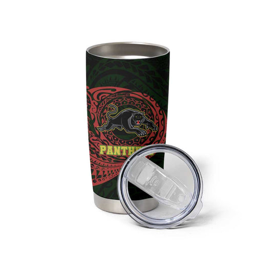 Personalized Penrith Panthers Tumbler Cup Polynesian Tribal Chest and Sleeve Tattoo
