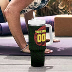 Personalized Penrith Panthers Tumbler With Handle Polynesian Tribal Chest and Sleeve Tattoo