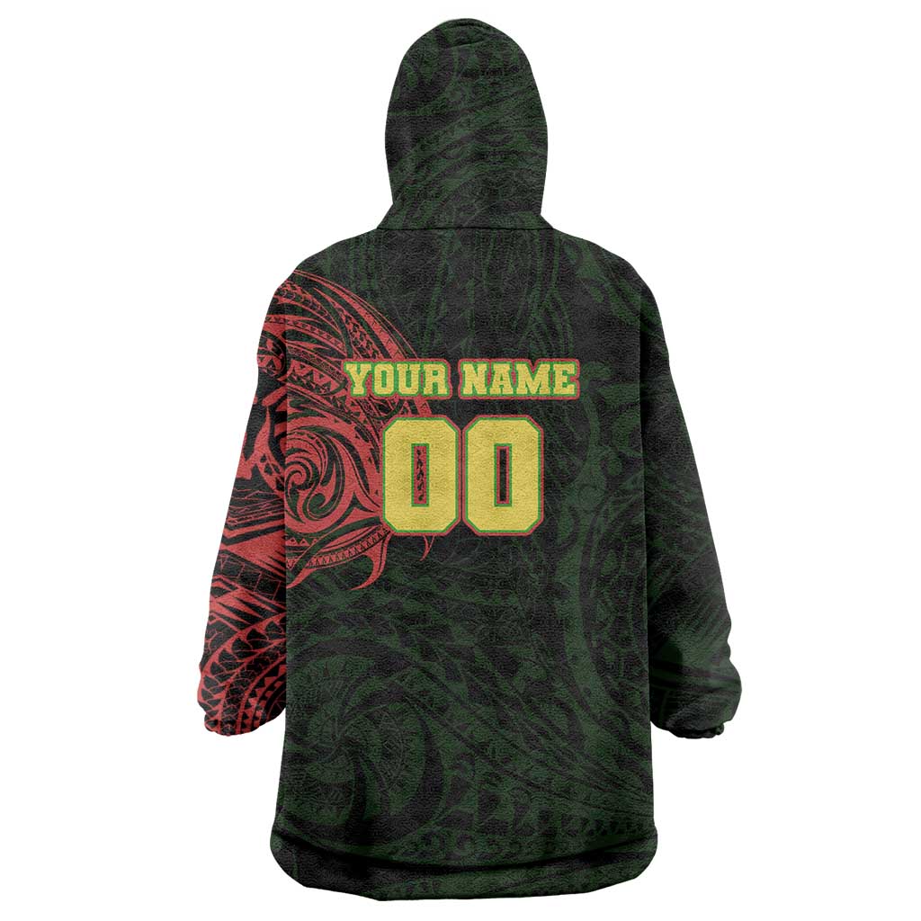 Personalized Penrith Panthers Wearable Blanket Hoodie Polynesian Tribal Chest and Sleeve Tattoo