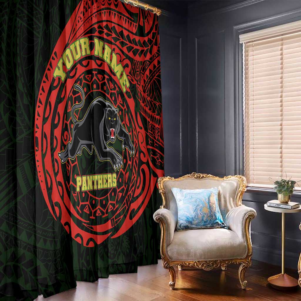 Personalized Penrith Panthers Window Curtain Polynesian Tribal Chest and Sleeve Tattoo