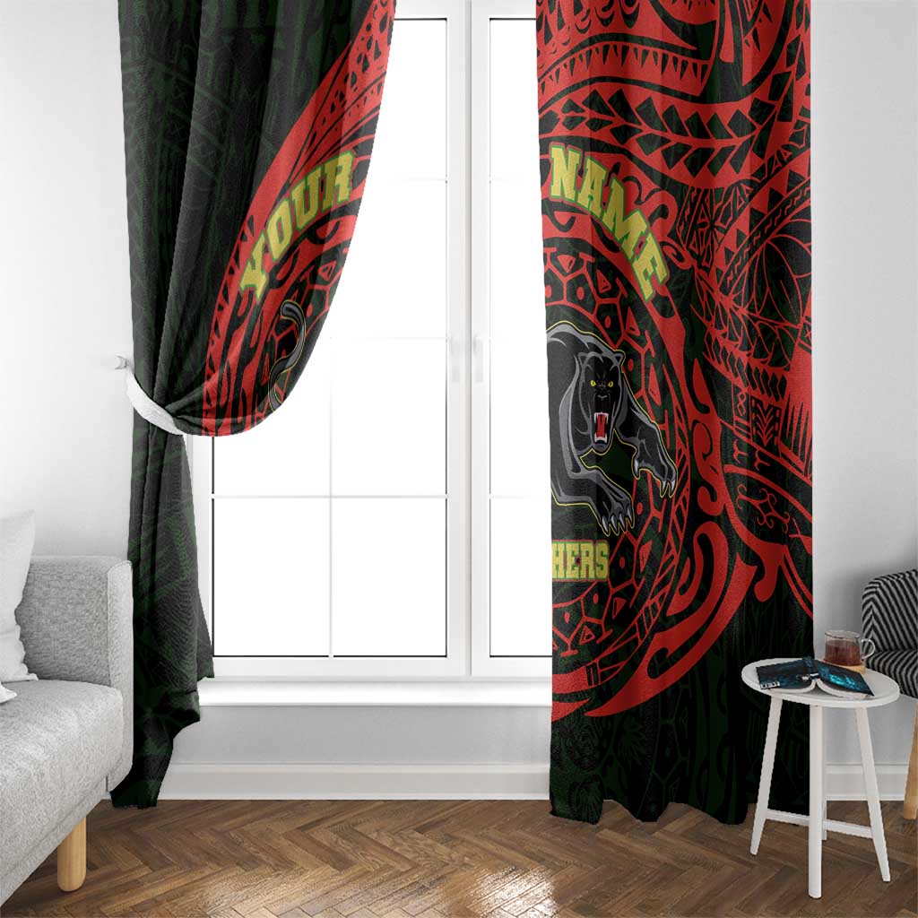 Personalized Penrith Panthers Window Curtain Polynesian Tribal Chest and Sleeve Tattoo