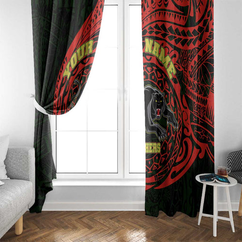 Personalized Penrith Panthers Window Curtain Polynesian Tribal Chest and Sleeve Tattoo