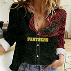 Personalized Penrith Panthers Women Casual Shirt Polynesian Tribal Chest and Sleeve Tattoo