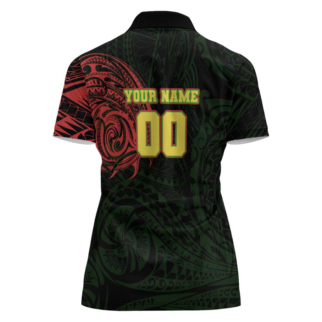Personalized Penrith Panthers Women Polo Shirt Polynesian Tribal Chest and Sleeve Tattoo