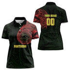 Personalized Penrith Panthers Women Polo Shirt Polynesian Tribal Chest and Sleeve Tattoo